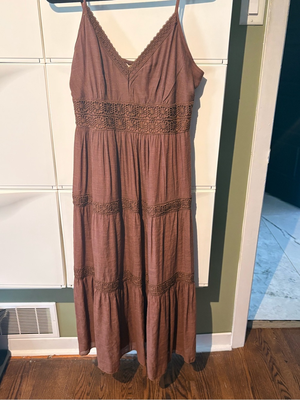 Boho Lace-Trim Maxi Dress in brown